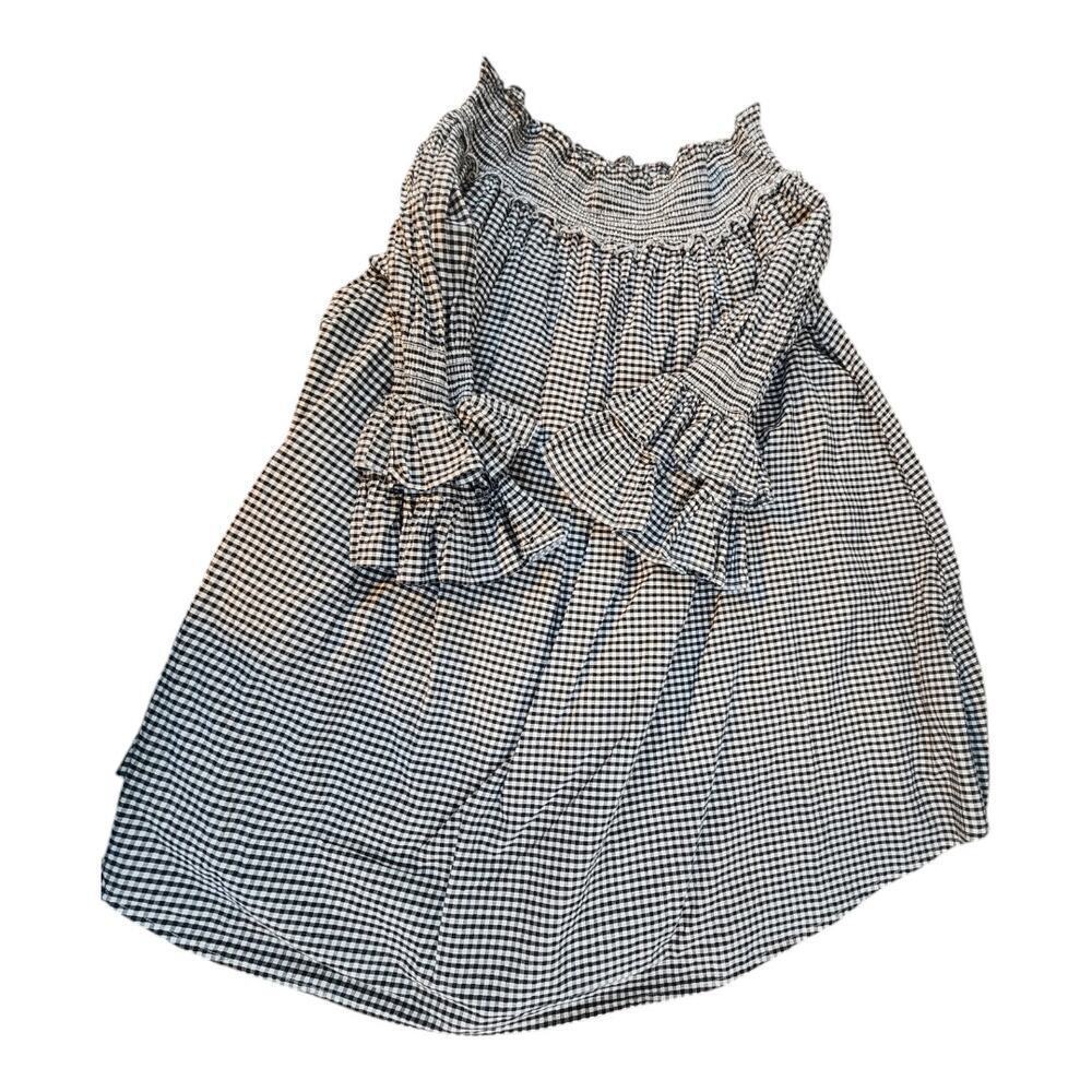 Vasna black white gingham mini dress smocked neck sz M. oversized
